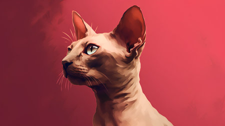 Vector portrait of a Sphynx cat on a red background.の素材