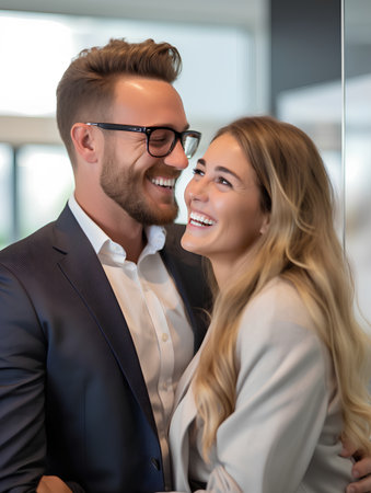 Portrait of a happy business couple smiling at each other in officeの素材