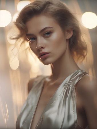 Portrait of a beautiful young woman with evening make-up.の素材