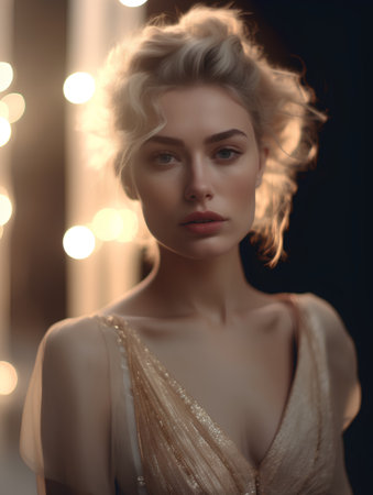 Fashion portrait of beautiful blonde woman with evening make-up and hairstyleの素材