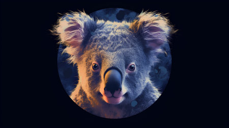 Koala head in a round frame. Portrait of a wild animal.の素材