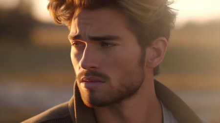 Portrait of a handsome young man outdoors. Men's beauty, fashion.の素材