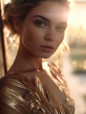 fashion studio photo of gorgeous sensual woman with blond hair in luxurious dressの素材