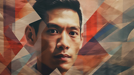 Portrait of a young man in a low polygonal styleの素材