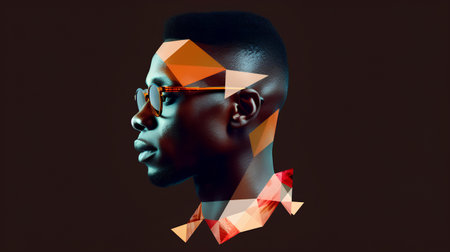 Portrait of a black man with low poly style. 3d renderingの素材