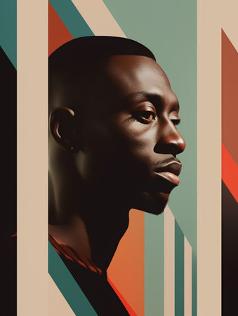 Fashion portrait of young african american man on colorful backgroundの素材