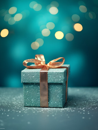 Gift box on bokeh background. Christmas and New Year concept.の素材