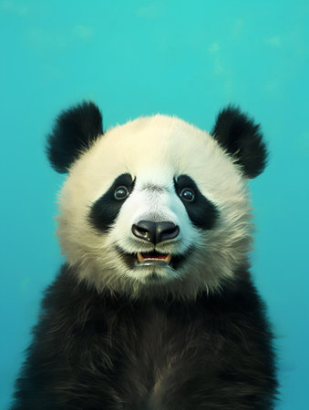 Giant panda bear on a blue background. 3d rendering.の素材