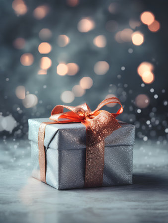 Gift box on bokeh background. Christmas and new year concept.の素材