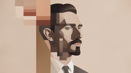 Portrait of a man with a beard and mustache in a minimalist styleの素材