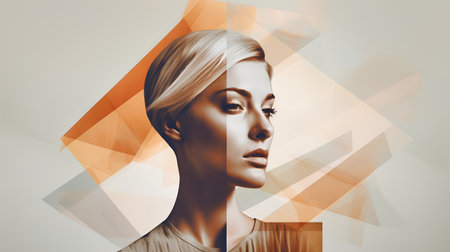 Fashion portrait of beautiful young woman with creative make up. Double exposure.の素材