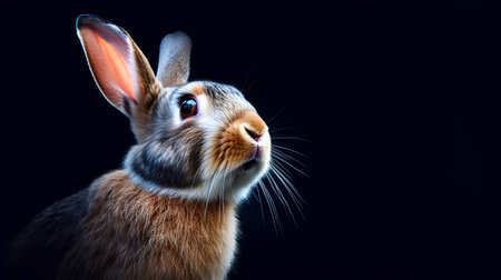 Portrait of a red-haired rabbit on a black background.の素材