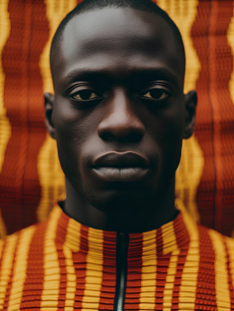 Portrait of a young african american man in a yellow sweater.の素材