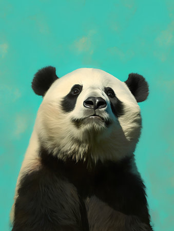 Panda on green background. 3D illustration. Digital painting.の素材