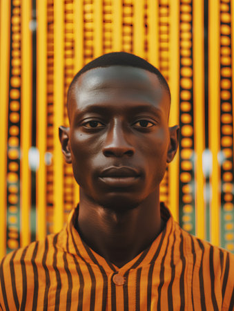 Portrait of a handsome african american man in striped shirtの素材