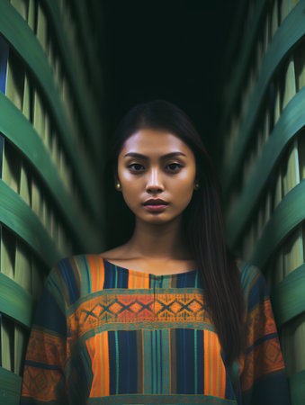 Portrait of a beautiful asian woman in a colorful dress.の素材