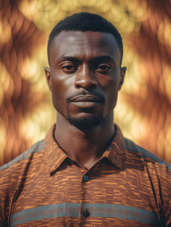 Portrait of a handsome young African man wearing a striped shirt.の素材