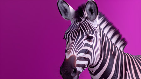 Portrait of a zebra on a purple background. Studio shot.の素材