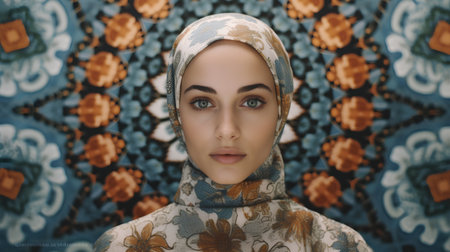 Portrait of a beautiful young muslim woman in traditional hijab.の素材