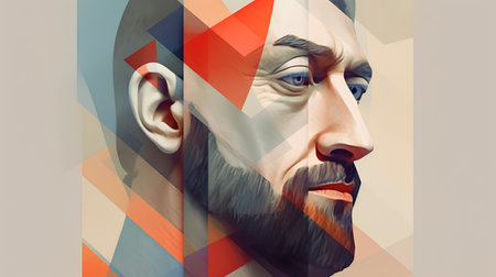 Portrait of a man with a beard and mustache. Retro style.の素材