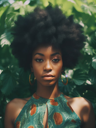 Beautiful african american young woman with afro hairstyleの素材