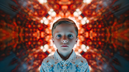 Portrait of a little boy looking at the camera. 3d rendering.の素材