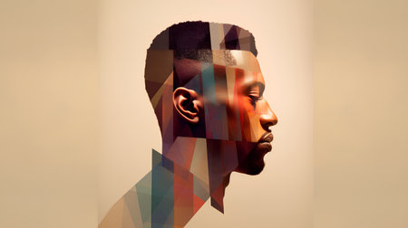 African american man with low poly design. 3D illustration.の素材