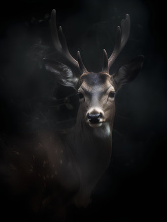 Fallow deer in the forest on a dark background. Studio shot.の素材