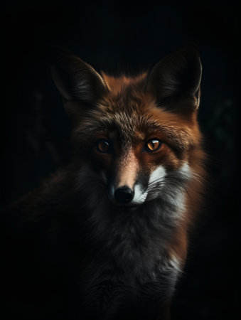 Portrait of a red fox on a dark background. Close-up.の素材