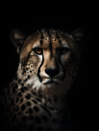 Portrait of a cheetah on a dark background. Animal portrait.の素材