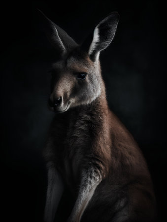 Portrait of a red kangaroo on a black background.の素材