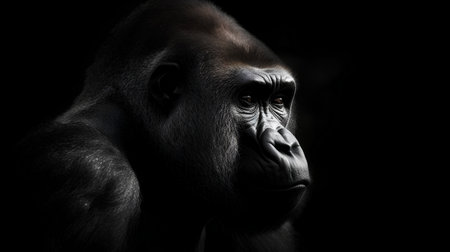 Portrait of a gorilla on a black background. Studio shot.の素材
