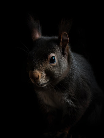 Portrait of a squirrel on a black background. Studio shot.の素材
