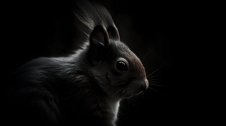 Portrait of a red squirrel on a black background. Studio shotの素材