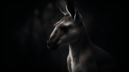 Portrait of a kangaroo on a dark background. Studio shot.の素材
