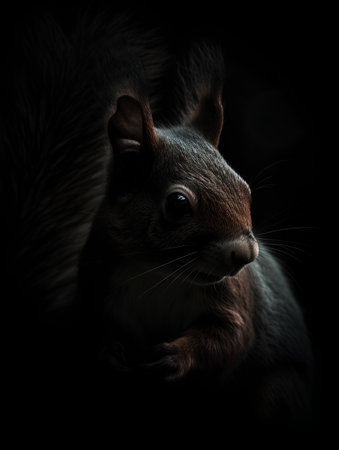 Portrait of a red squirrel on a dark background. Toned.の素材