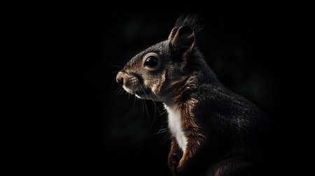 Portrait of a squirrel on a black background. Studio shot.の素材
