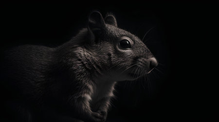 Portrait of a gray squirrel on a black background. Toned.の素材