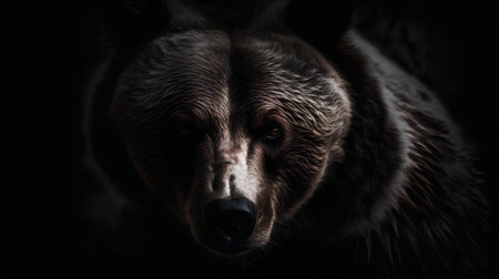Portrait of a grizzly bear in the dark. Toned.の素材