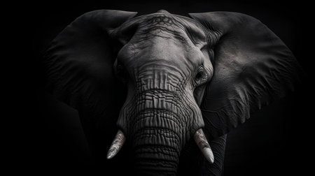 Portrait of an african elephant on a black background. Studio shot.の素材