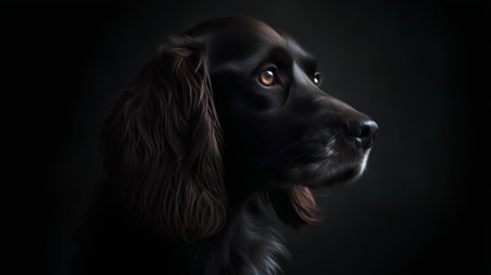 Portrait of a Cocker Spaniel dog on a dark backgroundの素材