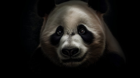 Portrait of a giant panda on a black background. Studio shot.の素材