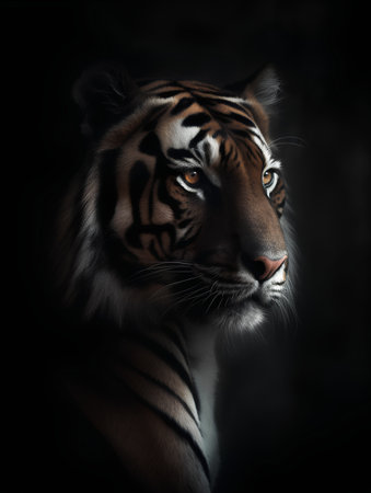Portrait of a tiger on a dark background. Close-up.の素材