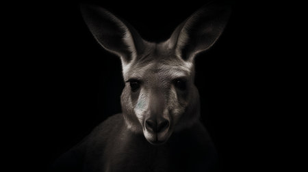 Portrait of a kangaroo on a black background, studio shotの素材