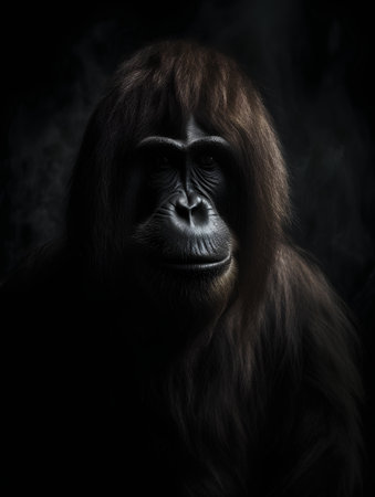 Portrait of a gorilla on a black background. Studio shot.の素材