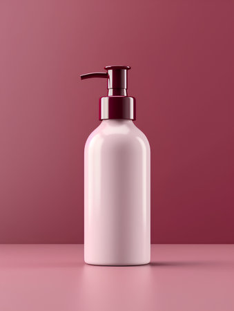 Blank cosmetic bottle mockup on pink background. 3d renderingの素材