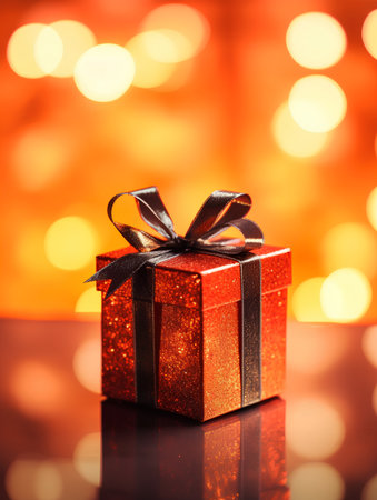 Gift box on bokeh background. Christmas and New Year concept.の素材