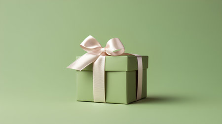 Green gift box with a bow on a green background. 3d renderingの素材