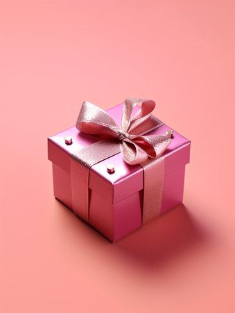 Pink gift box with a bow on a pink background. 3d renderingの素材