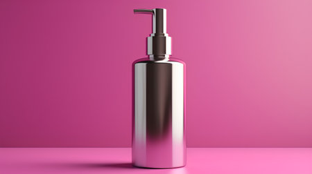 Blank cosmetic bottle mockup on pink background. 3d renderingの素材
